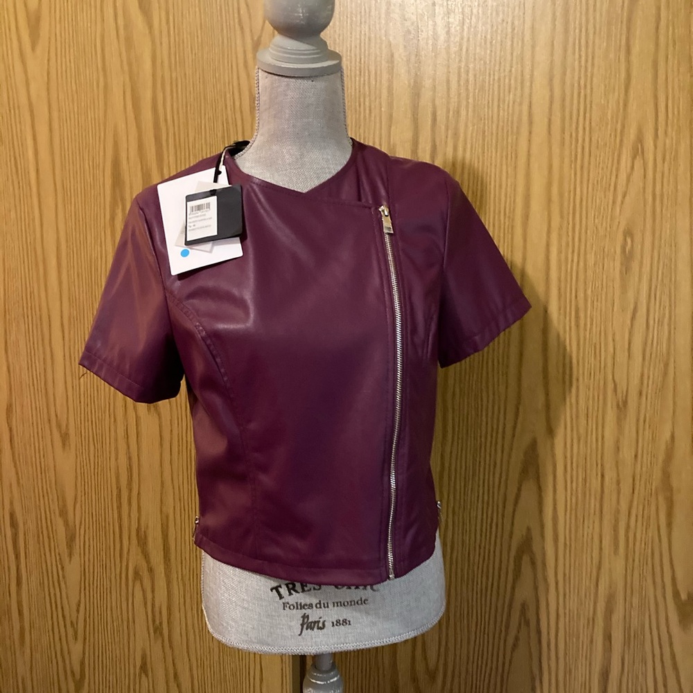 Purple Faux Leather Jacket with Short Sleeves